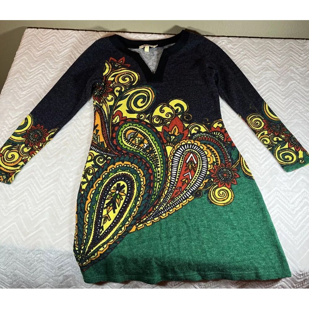 Anthropologie Aryeh Sweater Dress Womens Size S Multicolor‎ Geometric Paisley - Picture 2 of 9